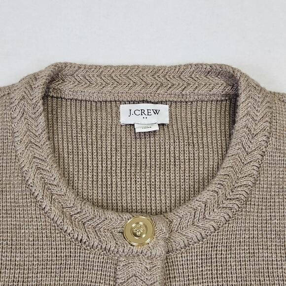 JCrew Women L Lady Jacket Cardigan Sweater Gold Button Brown Quiet Luxury Cotton - Picture 3 of 16